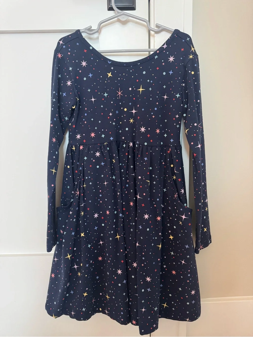 Girls' Navy Star Print Long Sleeve Dress